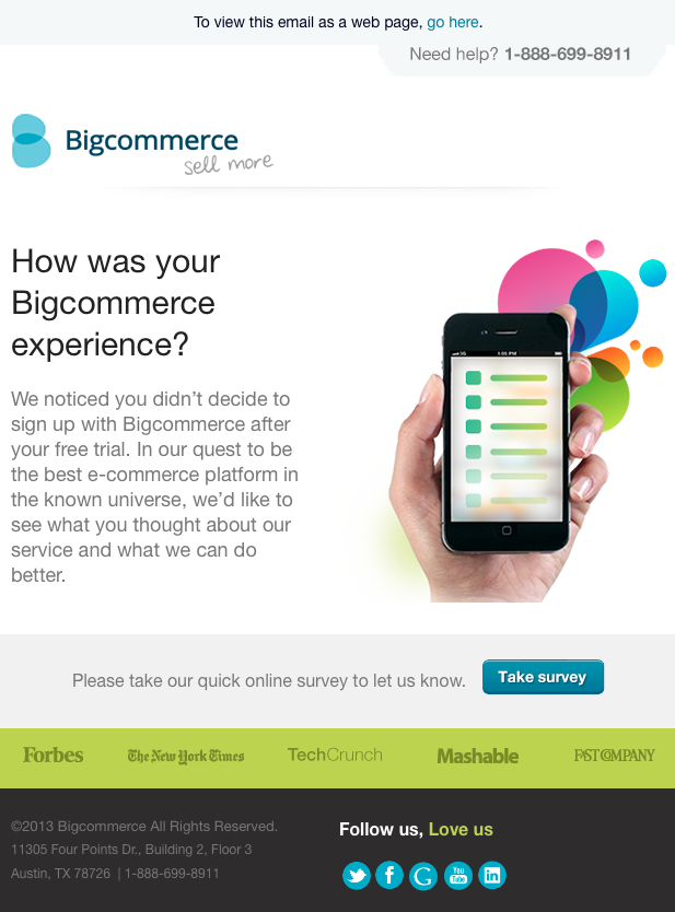 BigCommerce automated email after free trial ended