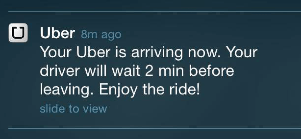 Uber driver arriving push notification